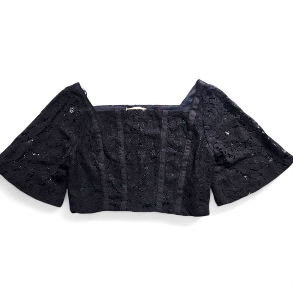 Zara black floral lace crop top S whimsygoth witchy dark boho